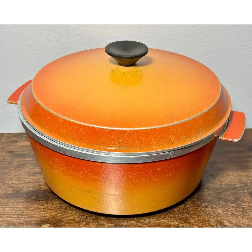 Vintage 1970s Flame Orange Aluminum Namco Australia Dutch Oven 4Qt with Lid